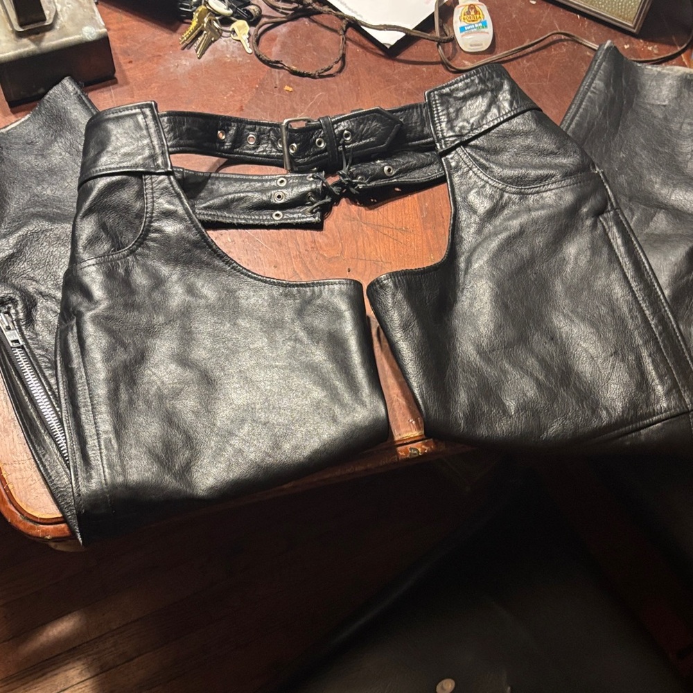 Unik Black Leather motorcycle Chaps